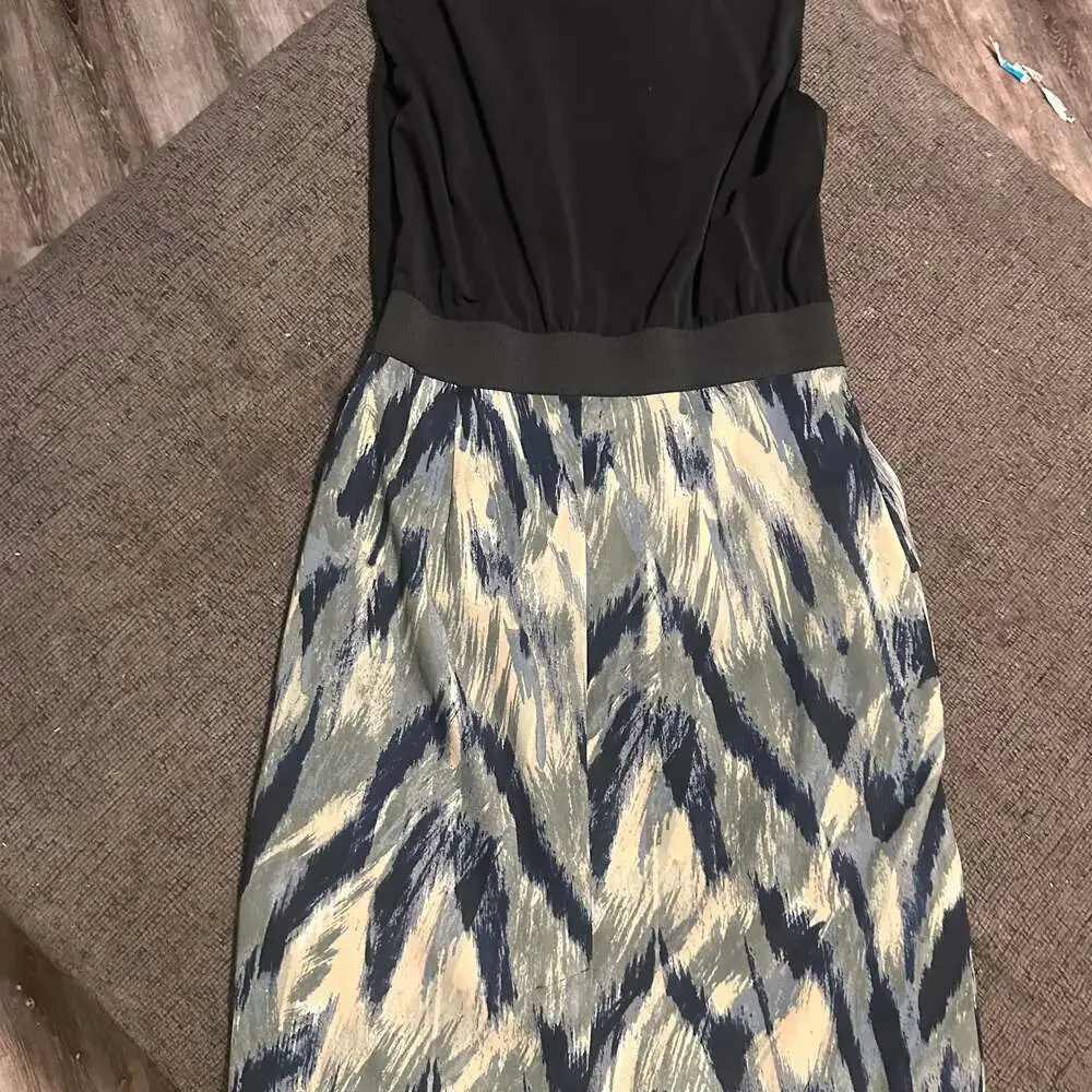 Connected Apparel Black & Blue Sleeveless Dress – Tiered Skirt, Ikat Print